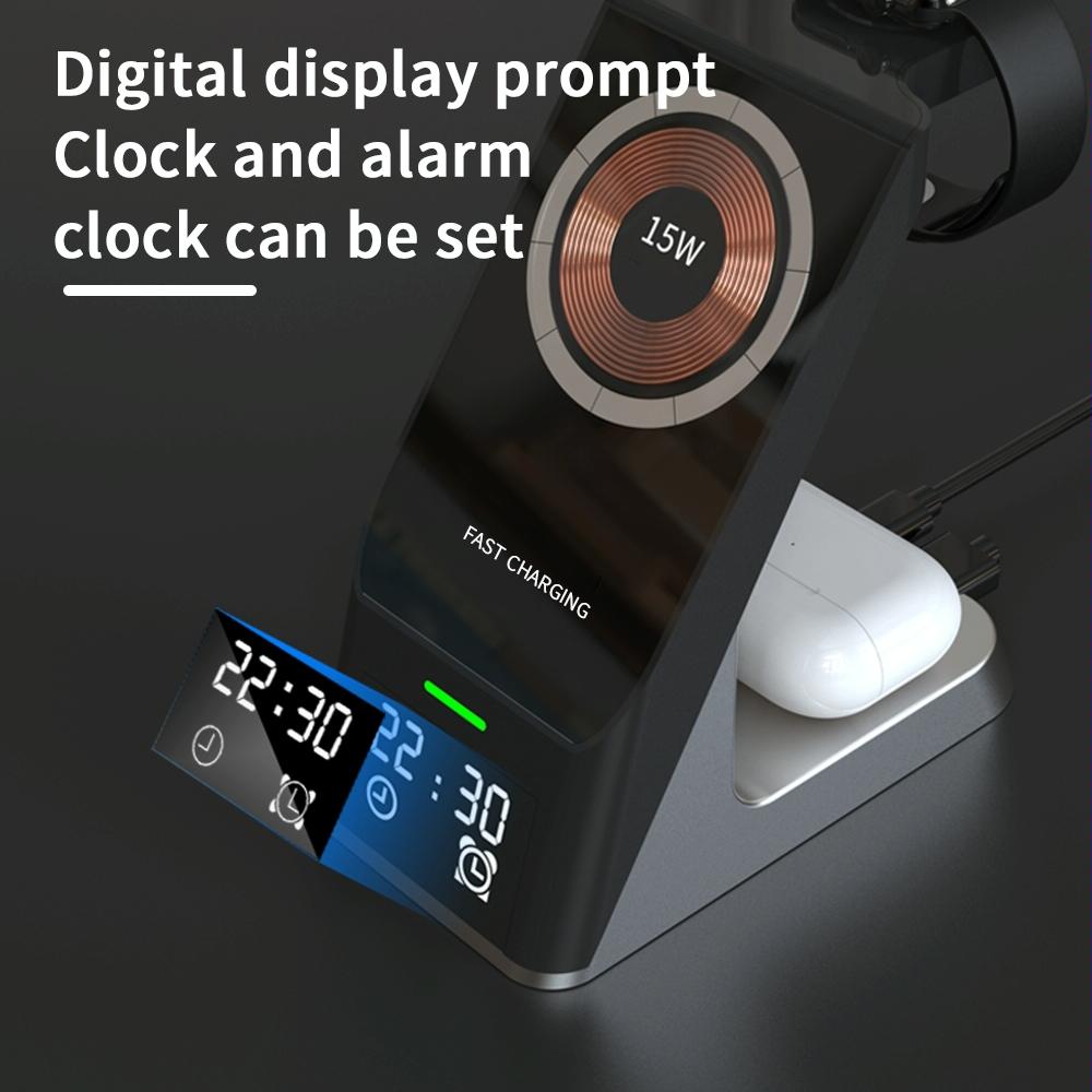 15W 6 In 1 Magnetic Wireless Charger With Clock For Iwatch / Airpods Tristar Online