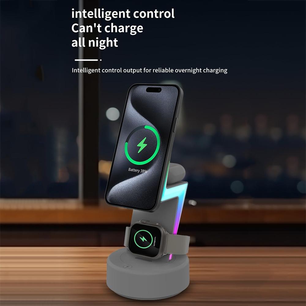 3 In 1 Rgb Light Magnetic Phone Holder With Wireless Charging - White Tristar Online