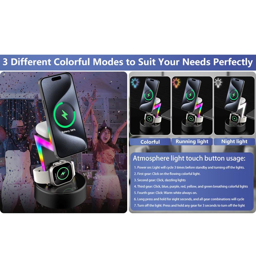 3 In 1 Rgb Light Magnetic Phone Holder With Wireless Charging - White Tristar Online