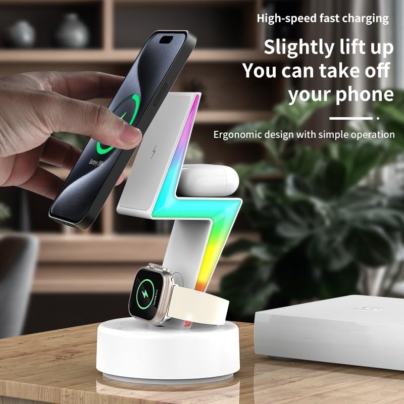 3 In 1 Rgb Light Magnetic Phone Holder With Wireless Charging - White Tristar Online