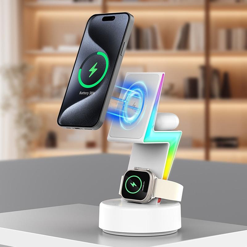 3 In 1 Rgb Light Magnetic Phone Holder With Wireless Charging - White Tristar Online