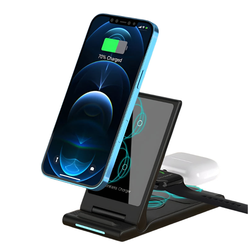 15W Foldable 3 In 1 Wireless Charger Black Tristar Online