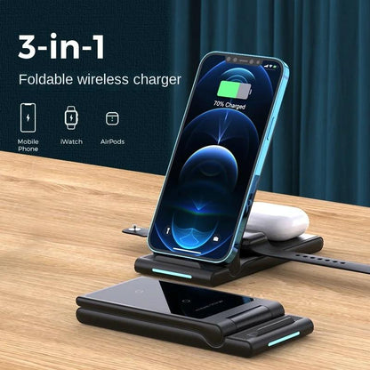 15W Foldable 3 In 1 Wireless Charger Black Tristar Online