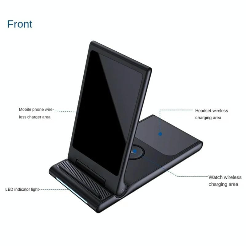 15W Foldable 3 In 1 Wireless Charger Black Tristar Online