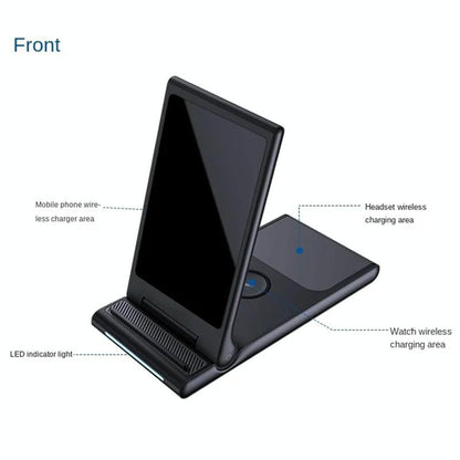 15W Foldable 3 In 1 Wireless Charger Black Tristar Online