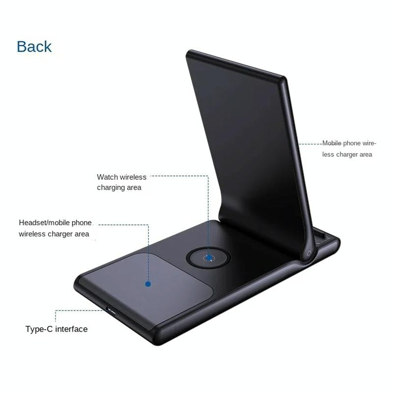 15W Foldable 3 In 1 Wireless Charger Black Tristar Online