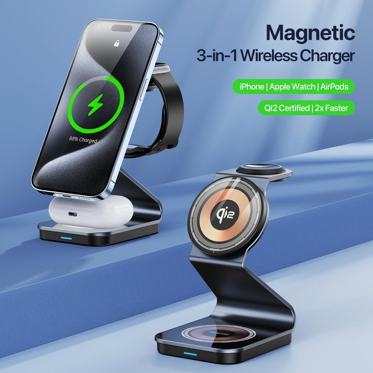 15W 3 In 1 Magnetic Wireless Charger Stand Black Tristar Online
