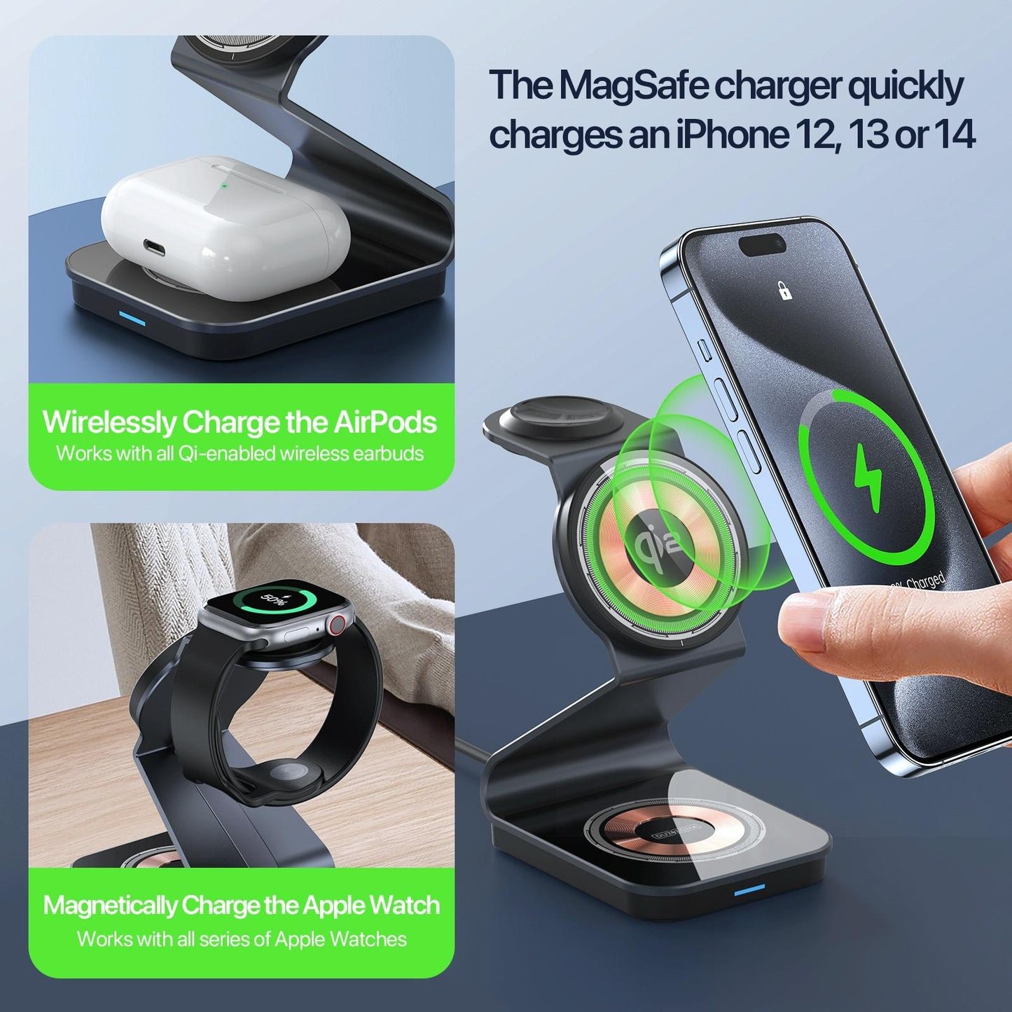 15W 3 In 1 Magnetic Wireless Charger Stand Black Tristar Online
