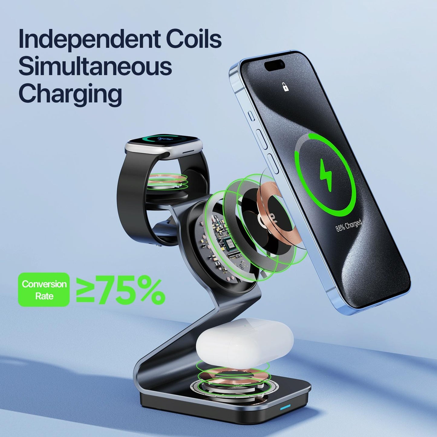 15W 3 In 1 Magnetic Wireless Charger Stand Black Tristar Online