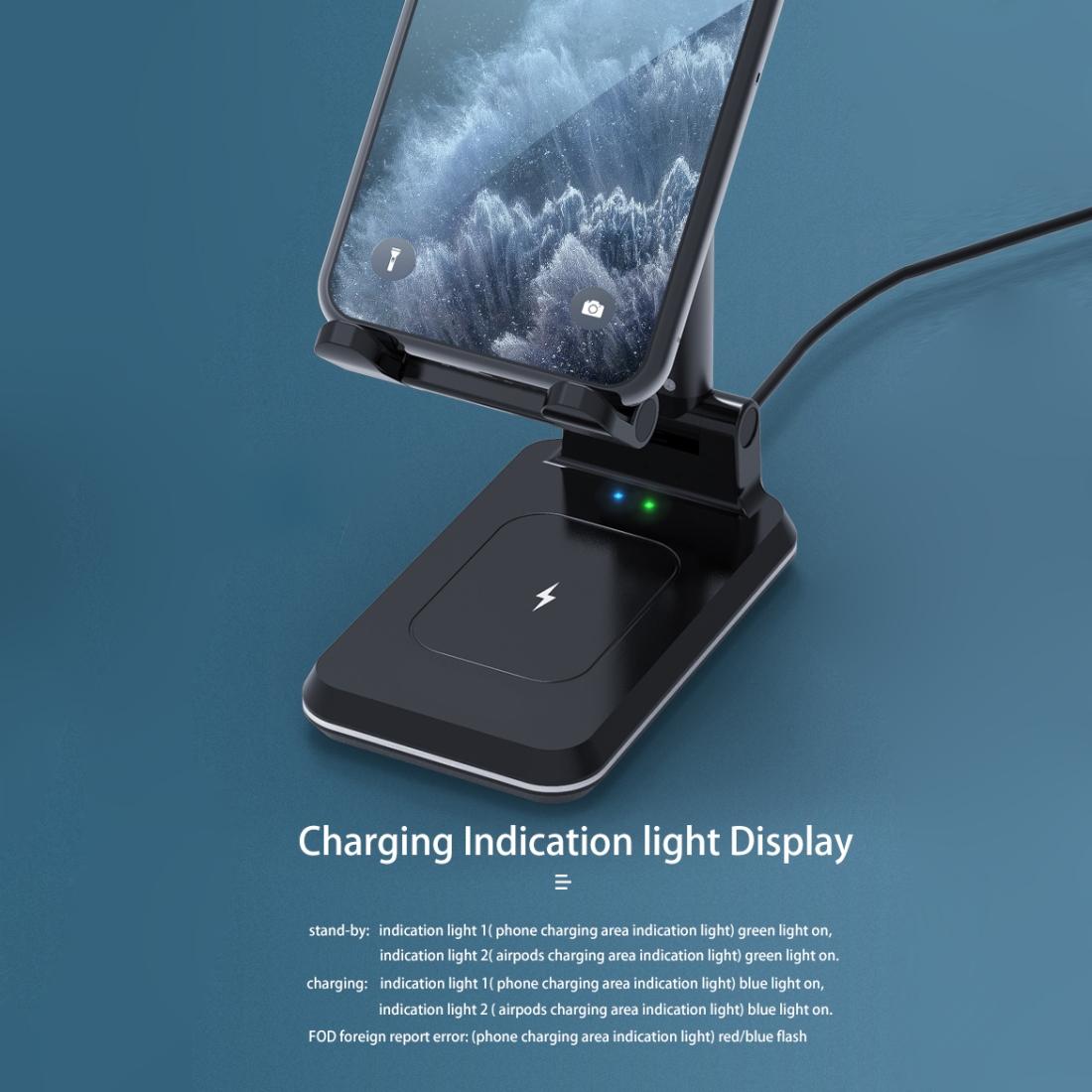 Portable 2 In 1 Wireless Charging Stand Single Charge - Black Tristar Online