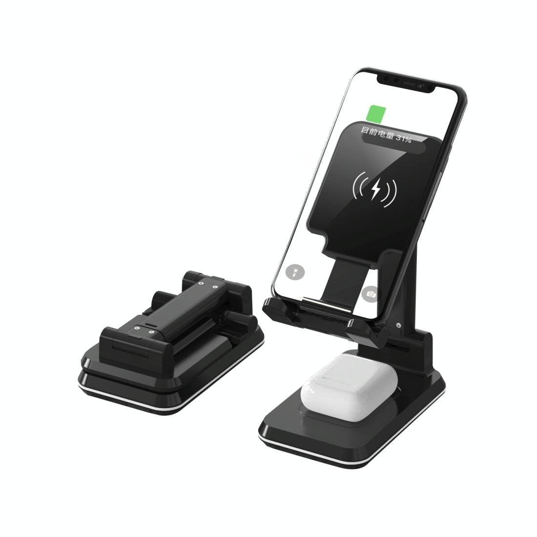 Portable 2 In 1 Wireless Charging Stand Double Charge - Black Tristar Online