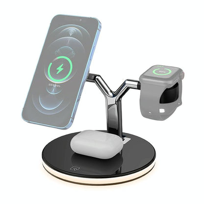 15W 3 In 1 Magnetic Wireless Charger For Phones Watches And Airpods With Led Light - Black Tristar Online