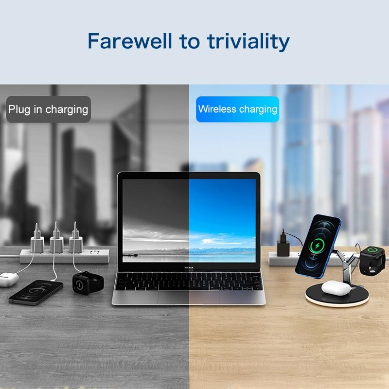 15W 3 In 1 Magnetic Wireless Charger For Phones Watches And Airpods With Led Light - Black Tristar Online