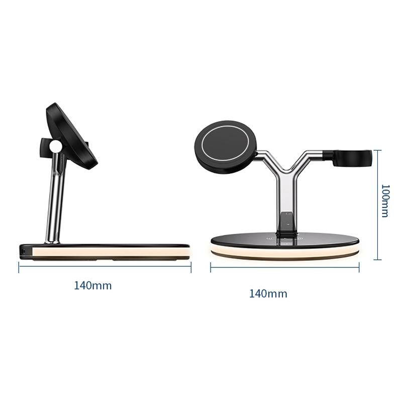15W 3 In 1 Magnetic Wireless Charger For Phones Watches And Airpods With Led Light - Black Tristar Online