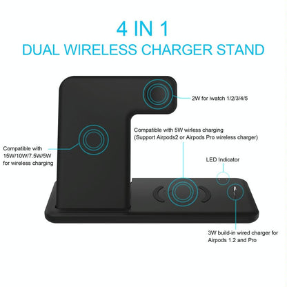 4 In 1 Wireless Charger Stand For Iphone Apple Watch Airpods Dual Phone Charging Black Tristar Online