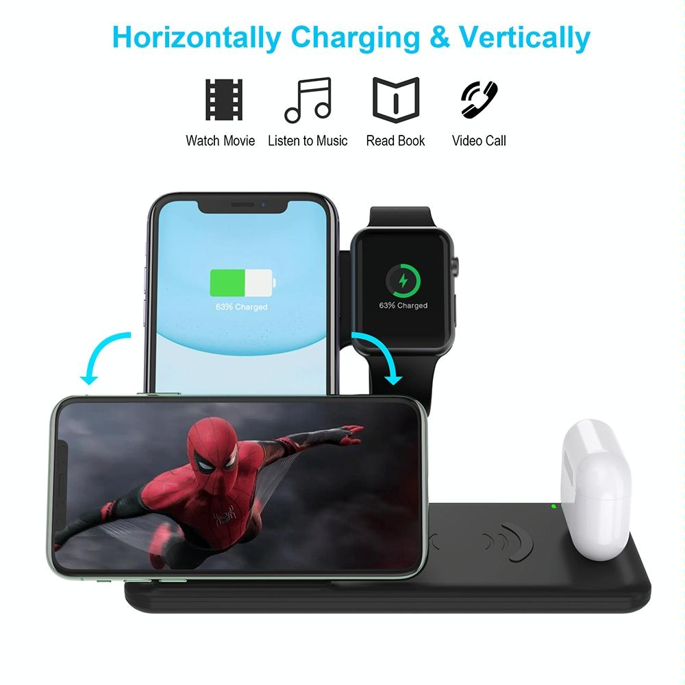 4 In 1 Wireless Charger Stand For Iphone Apple Watch Airpods Dual Phone Charging Black Tristar Online
