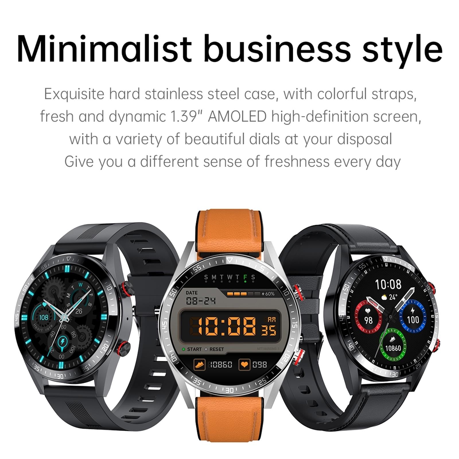 Leather Strap Amoled Smart Watch With Heart Rate And Blood Pressure Monitoring - Black Tristar Online