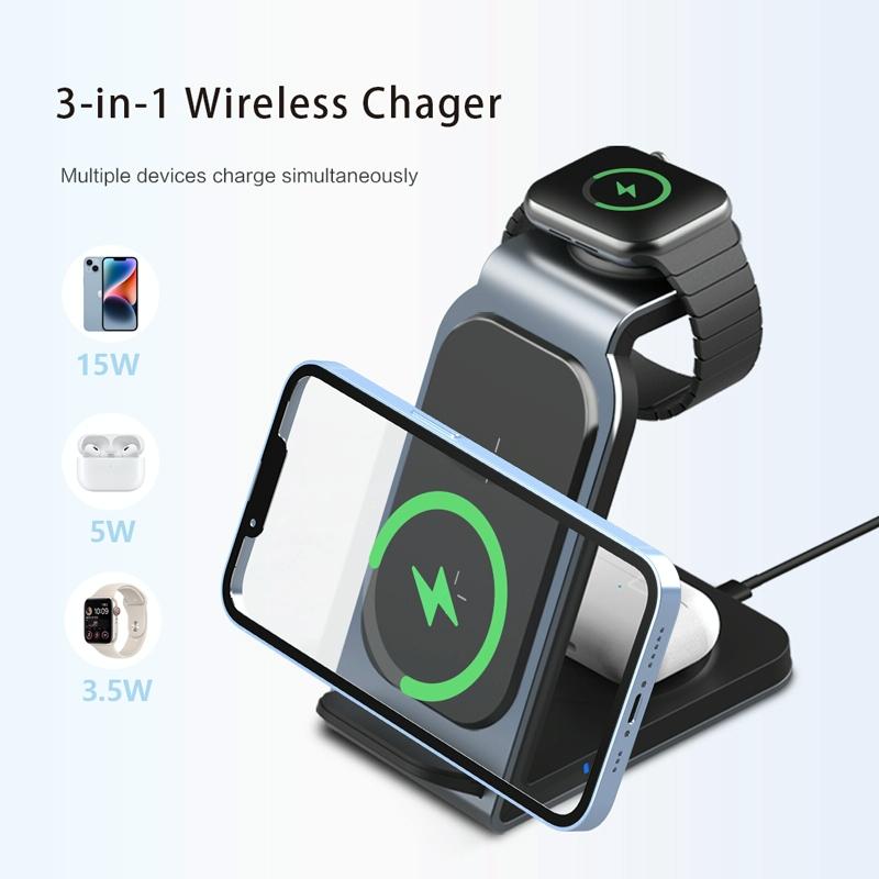 3 In 1 Vertical Metal Wireless Charger - Silver Tristar Online