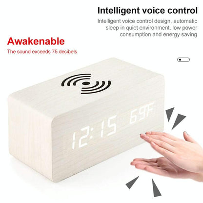 5W Wooden Wireless Charger With Led Mirror Display And Sub Alarm Clock - Rosewood Tristar Online