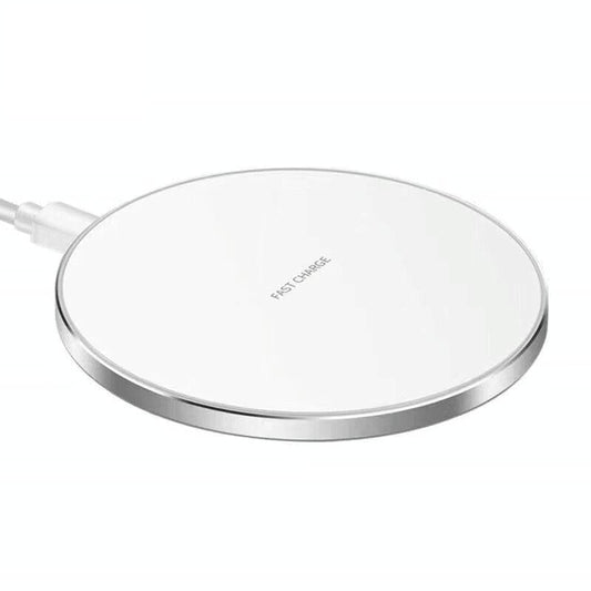 15W Round Wireless Charger Fast Charge - Silver + White Surface Tristar Online