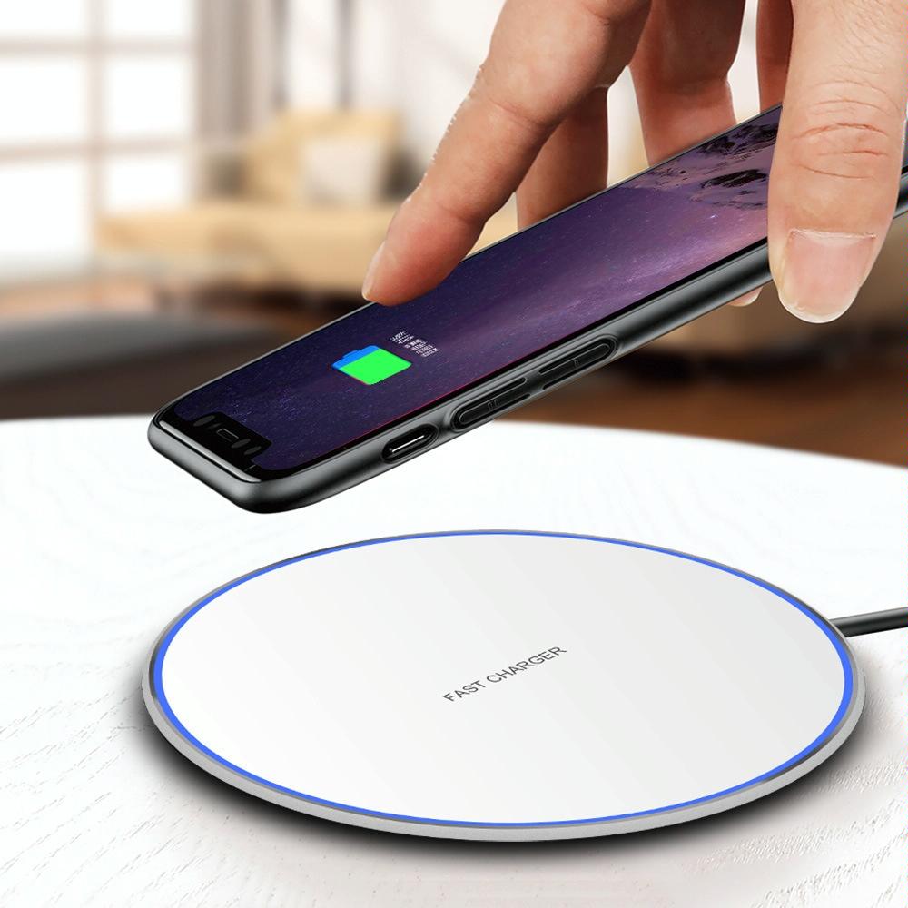 15W Round Wireless Charger Fast Charge - Silver + White Surface Tristar Online