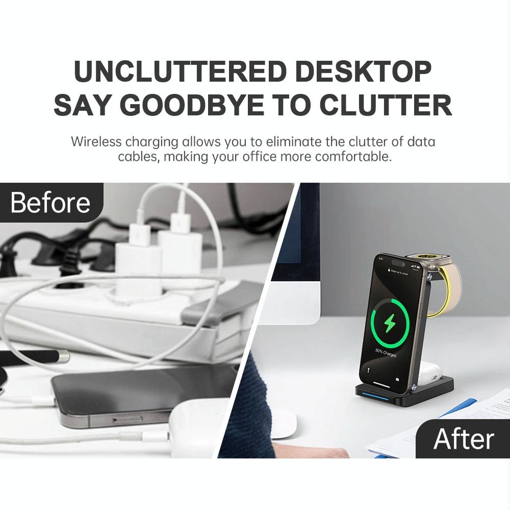 3 In 1 Magnetic Wireless Charger Stand - White Tristar Online