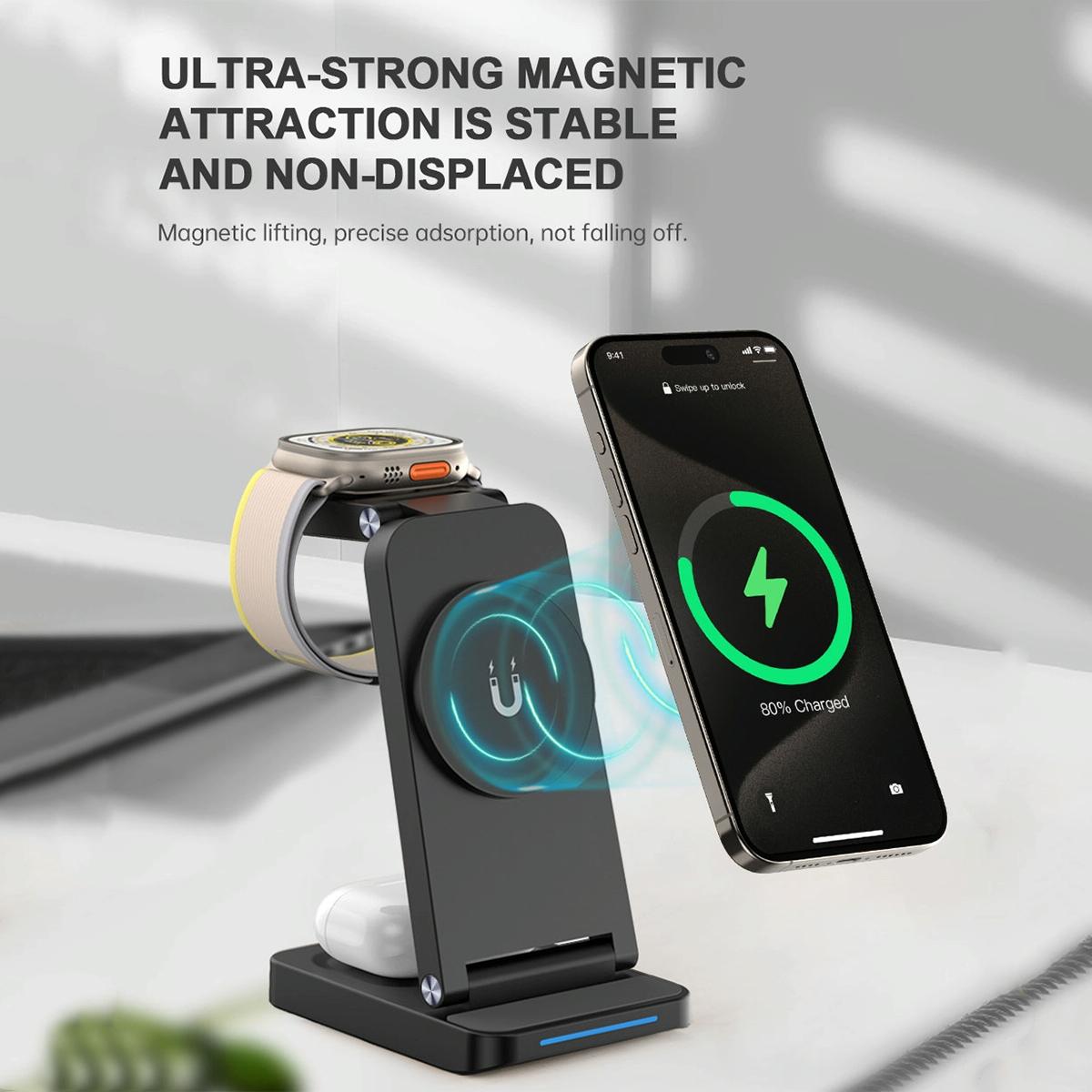 3 In 1 Magnetic Wireless Charger Stand - White Tristar Online