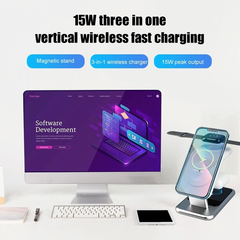 15W 3 In 1 Magnetic Wireless Charger - Black Tristar Online