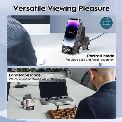 5 In 1 Car Desktop Alarm Clock With Wireless Charging - Gray Tristar Online