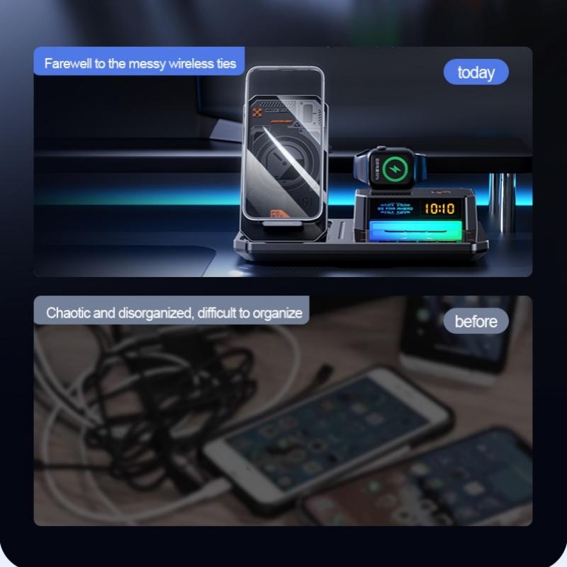 5 In 1 Magnetic Wireless Charger Stand With Clock & Speaker - White Tristar Online