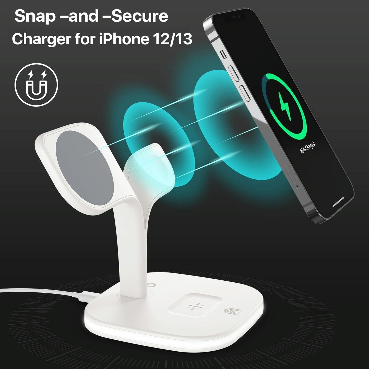15W 5 In 1 Magnetic Wireless Charger With Stand - White Tristar Online
