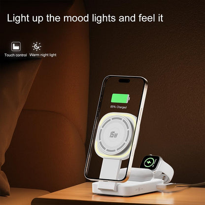 3 In 1 Magnetic Wireless Charger With Led Light - White Tristar Online