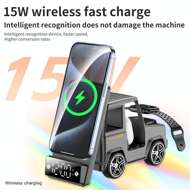 6 In 1 Car Shape Speaker With Clock & Wireless Charger - Orange Tristar Online