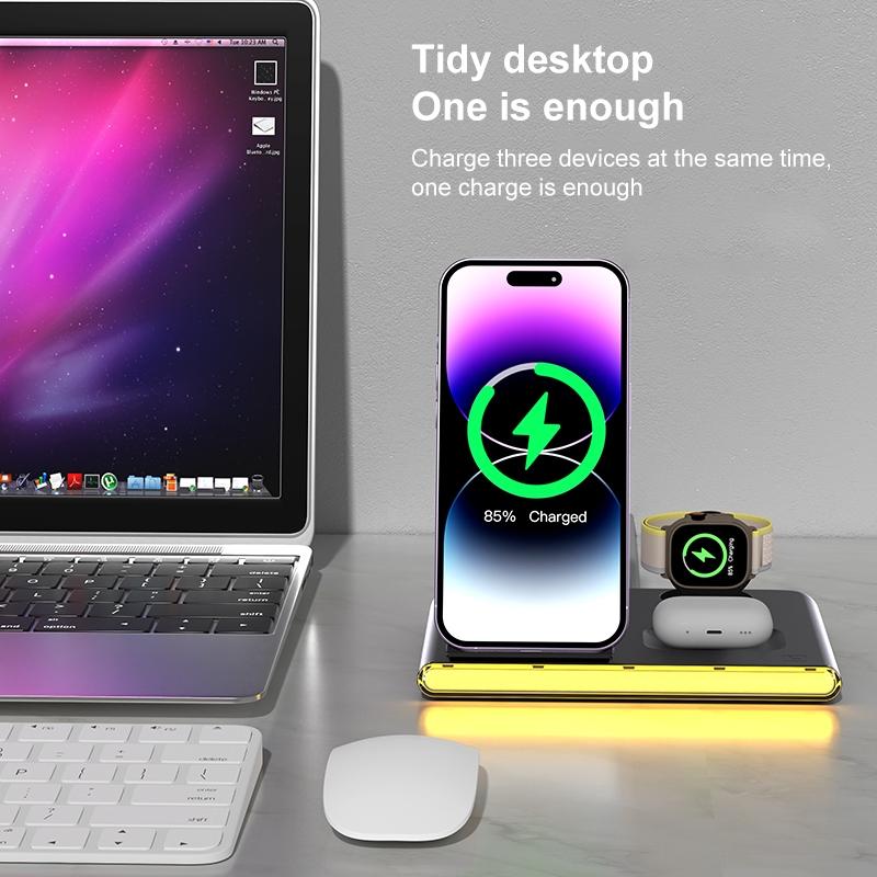 Foldable 15W Magnetic Wireless Charger With Ambient Light - Black Tristar Online