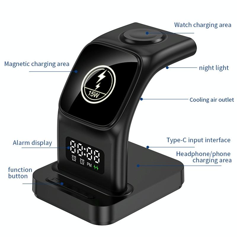 15W Magnetic Wireless Charger With Clock - Black Tristar Online