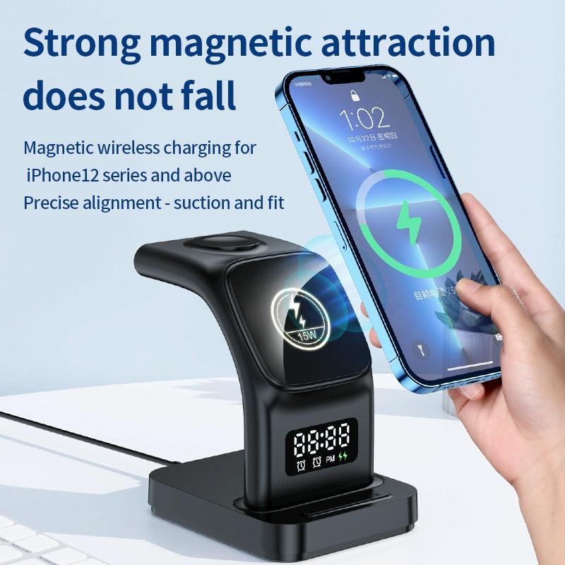 15W Magnetic Wireless Charger With Clock - Black Tristar Online