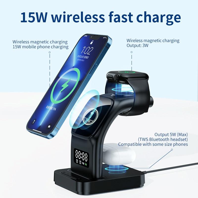 15W Magnetic Wireless Charger With Clock - Black Tristar Online