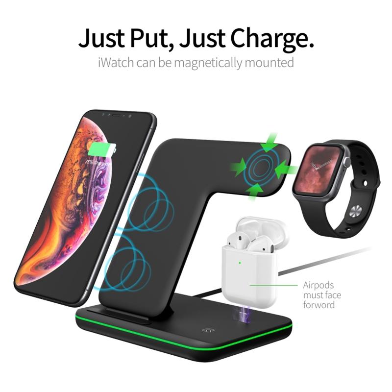 3 In 1 Magnetic Wireless Charger With Touch Ring Light - Black Tristar Online