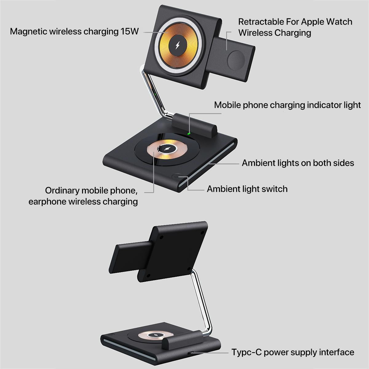 15W Foldable Magnetic Wireless Charger - Black Tristar Online