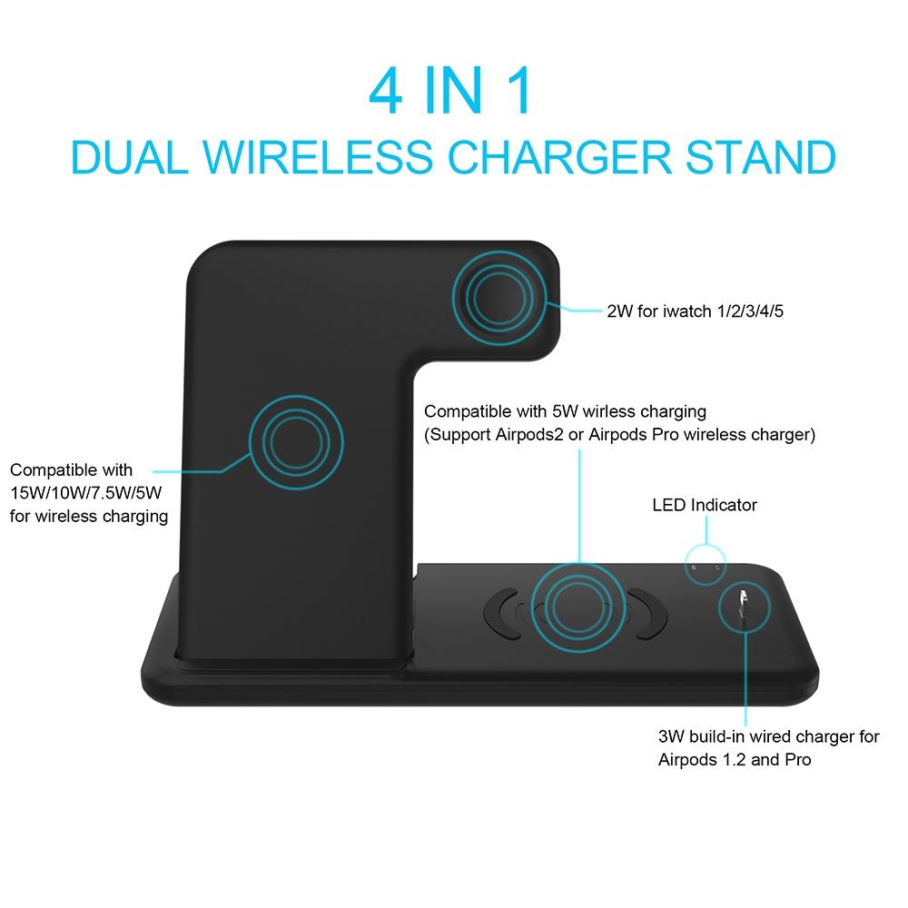 4 In 1 Wireless Charger Stand For Iphone Apple Watch Airpods Dual Phone Charging Black Tristar Online