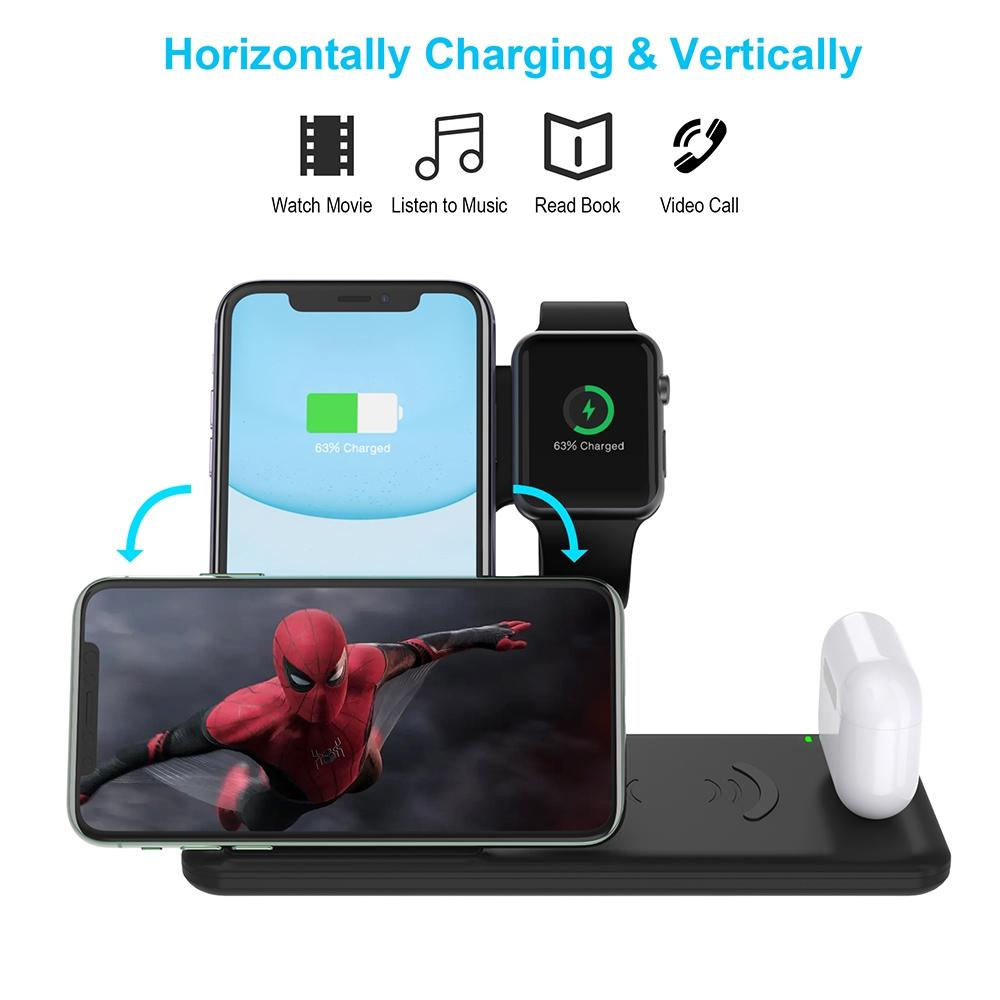 4 In 1 Wireless Charger Stand For Iphone Apple Watch Airpods Dual Phone Charging Black Tristar Online