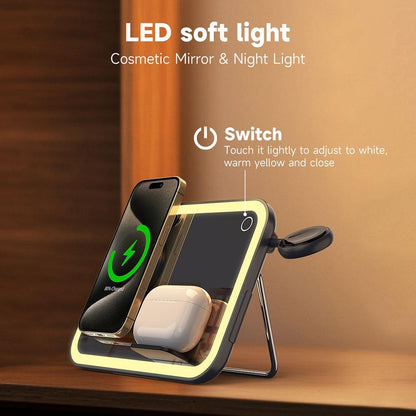 15W 3 In 1 Magnetic Led Makeup Mirror Charger - Black Tristar Online