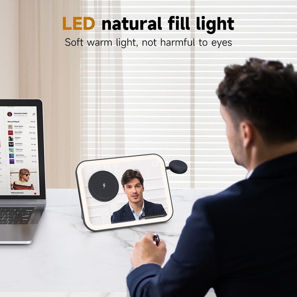 15W 3 In 1 Magnetic Led Makeup Mirror Charger - Black Tristar Online