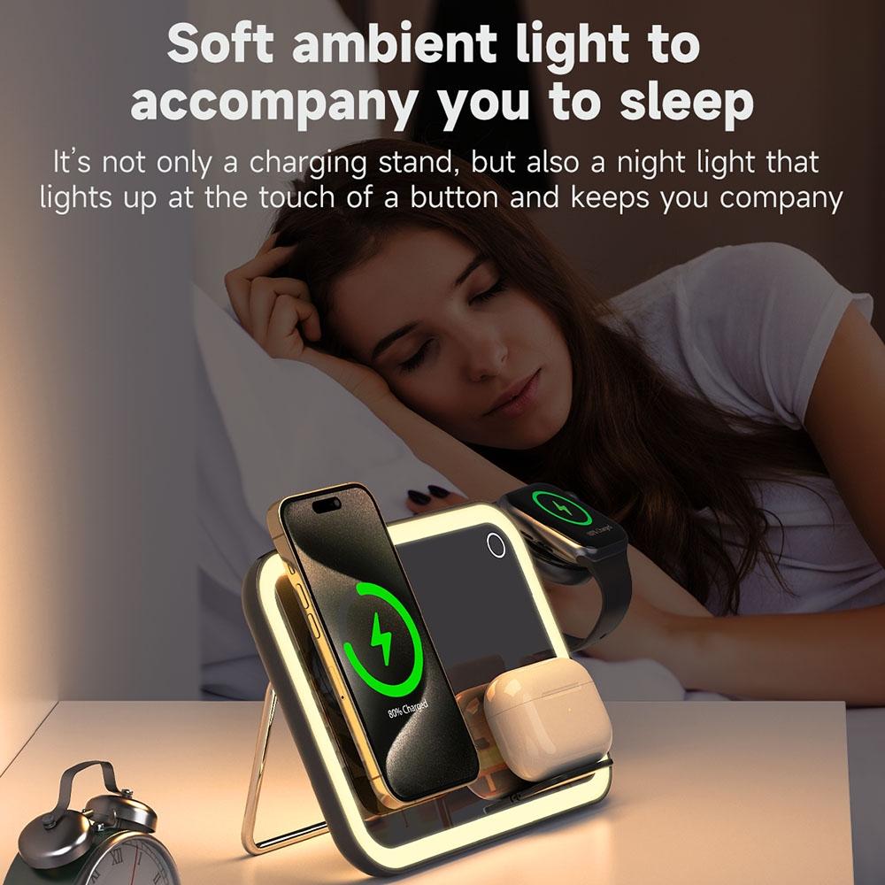 15W 3 In 1 Magnetic Led Makeup Mirror Charger - Black Tristar Online