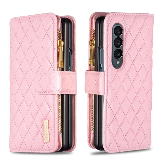 For Samsung Galaxy Z Fold4 5G Leather Zip Wallet - Diamond Lattice Design - Pink Tristar Online