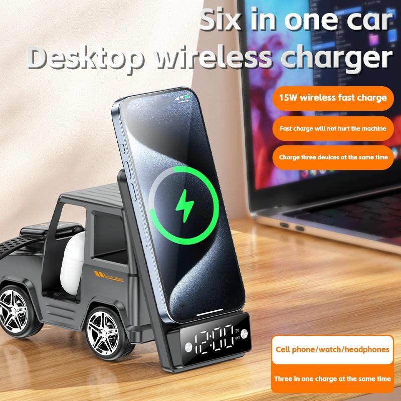 6 In 1 Car Shape Speaker With Clock & Wireless Charger - White Tristar Online