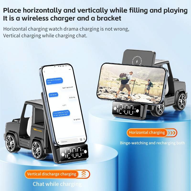 6 In 1 Car Shape Speaker With Clock & Wireless Charger - White Tristar Online