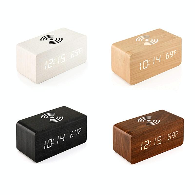 5W Wooden Wireless Charger With Led Mirror Display And Sub Alarm Clock - Black Wood Tristar Online