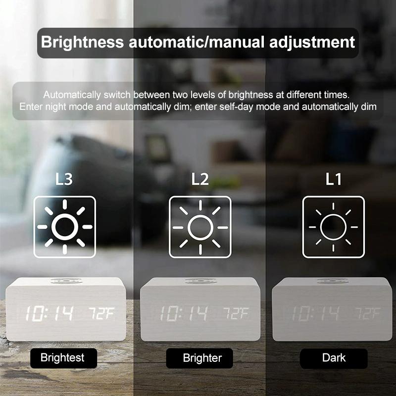 5W Wooden Wireless Charger With Led Mirror Display And Sub Alarm Clock - Black Wood Tristar Online