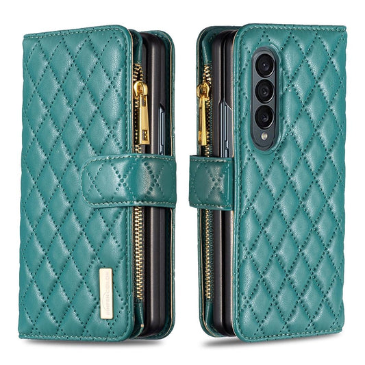 For Samsung Galaxy Z Fold4 5G Leather Zip Wallet - Diamond Lattice Design - Green Tristar Online